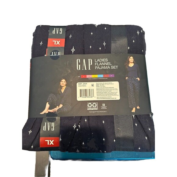 Gap Women's V neck Top Flannel Bottom Pajama Set Size XL 2 Piece Midnight Stars - Picture 7 of 7